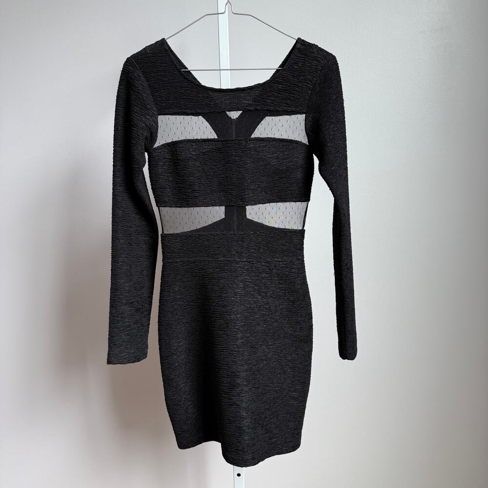 BCBGeneration Textured Sheer Mesh Cutout Bodycon Party Mini Dress 0 Black
